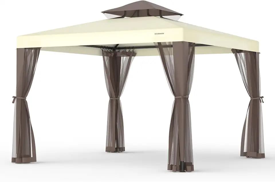 GOJOOASIS 10’x10’ Patio Gazebo Canopy Tent w/Removable Netting, Beige