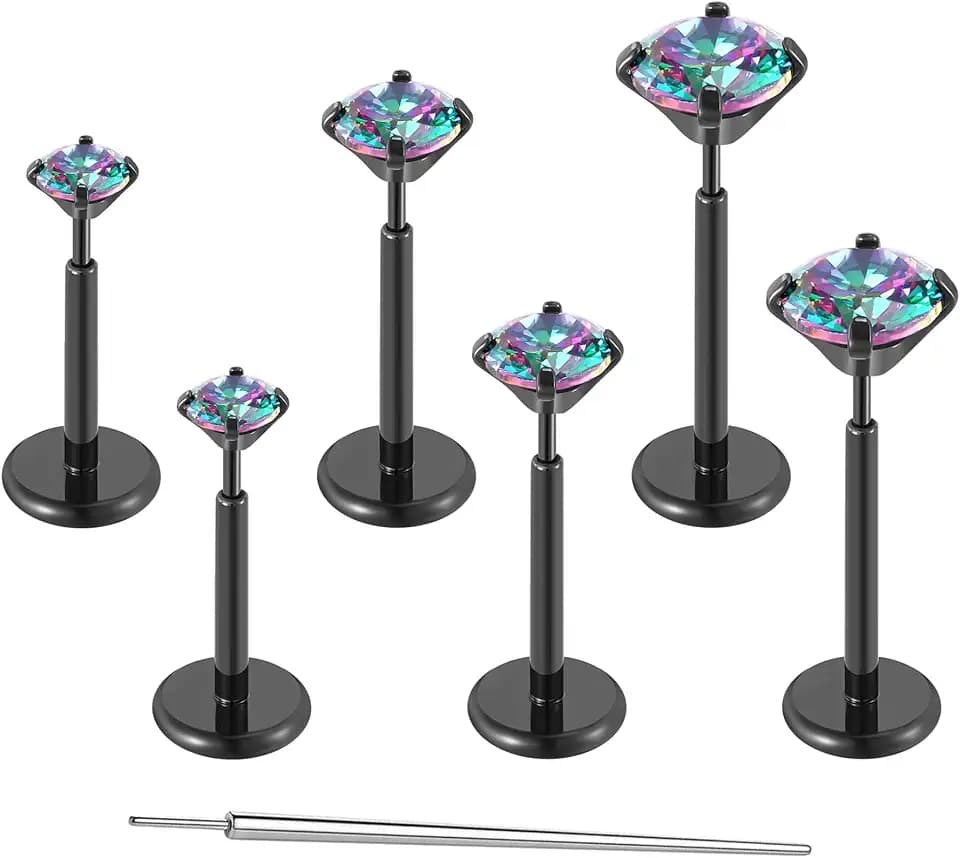 Gotumo 20G Flat Back Earrings Stud G23 Titanium Threadless Tragus Labret Cartilage Lip Medusa Conch Body Piercing Jewelry Hypoallergenic for Women Men