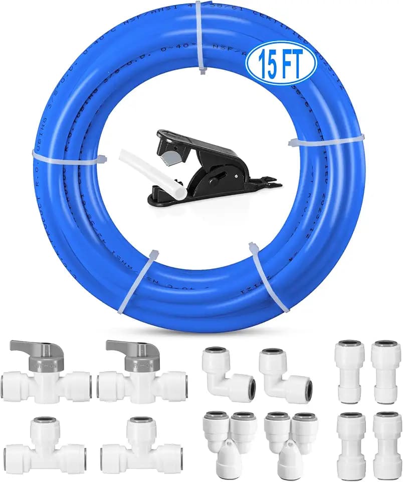15FT 3/8" O.D.RO Water Tubing & 3/8" Quick Fittings for RO Filter System