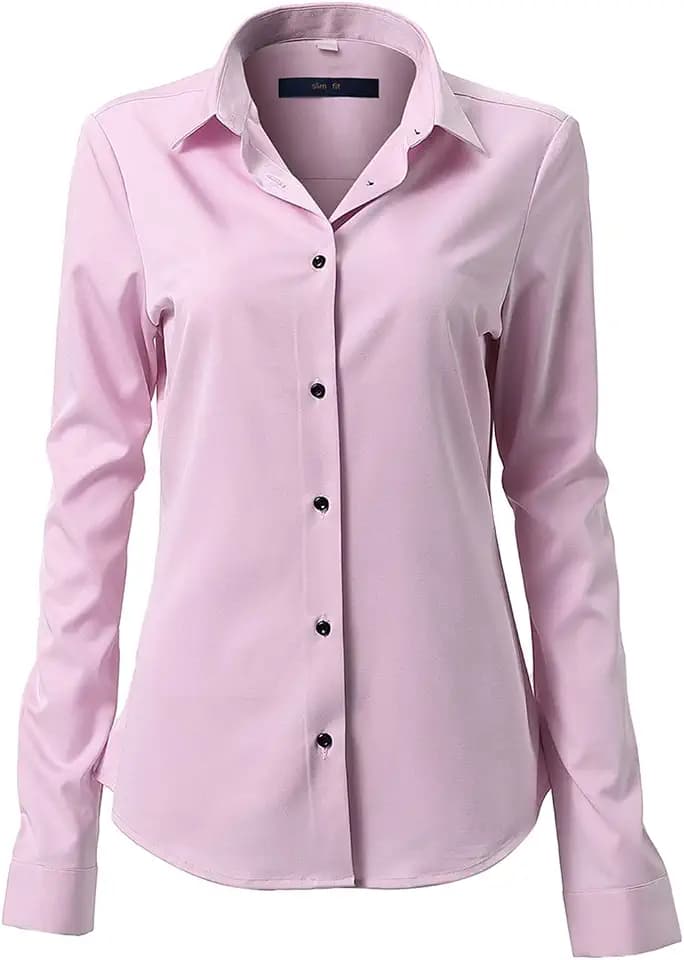 FLY HAWK Damen Hemd Bluse Basic Bambusfaser Hemdbluse Slim Fit Arbeitshemden Langarm Stretch Hemden Freizeit Business Elegant Hemd Größe 34 bis 52