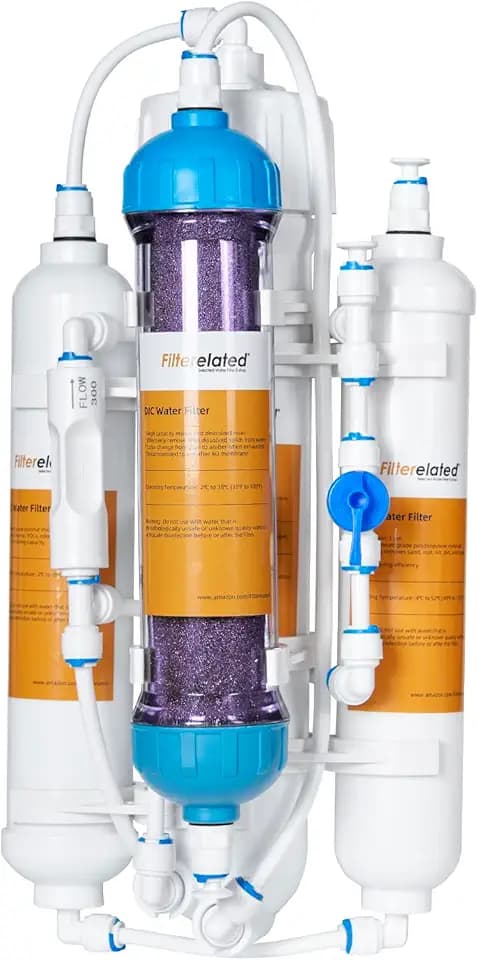 Filterelated Umkehrosmoseanlage für Aquarien, 4-stufiges Umkehrosmose-System mit Spülventil, tragbar, RO+DI-entionisiertes Wasser, Farbwechsel-DI-Filter, 100 GPD (4-stufig, 100 GPD)