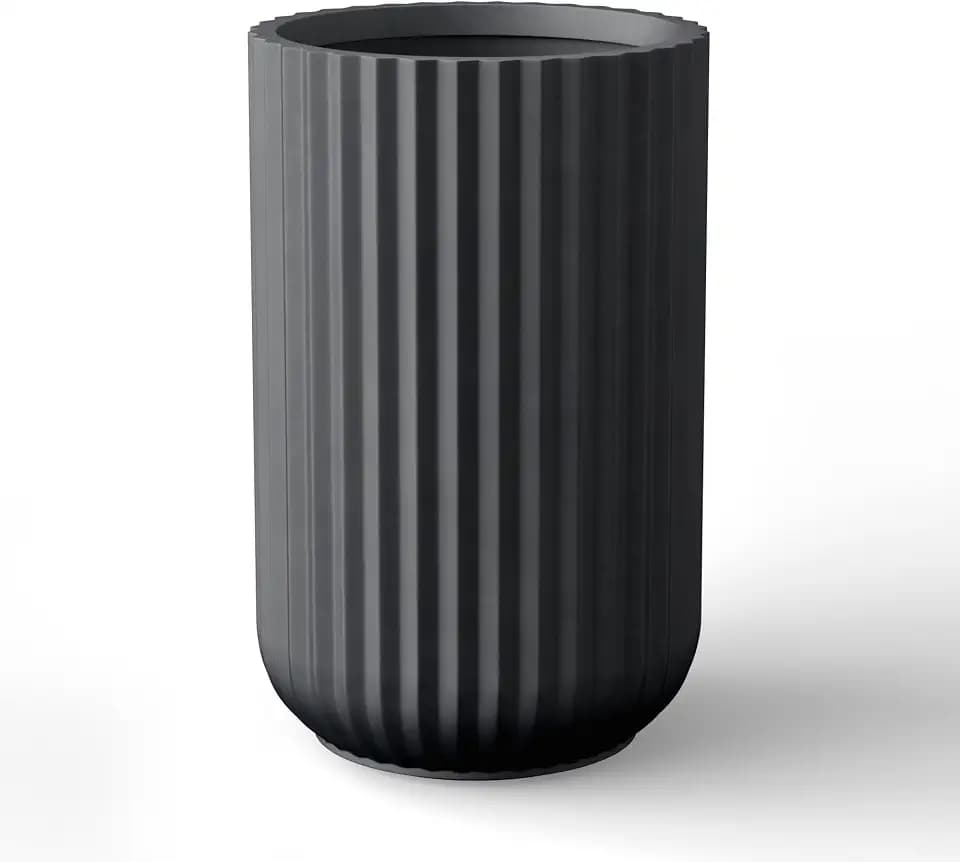 Kante Large Round Column Black Concrete Planter 21.7" Tall, Outdoor