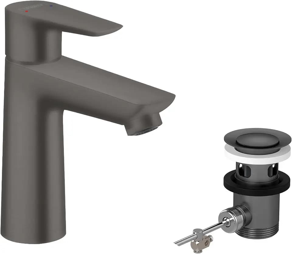 hansgrohe Wasserhahn Talis E (wassersparende Armatur mit hohem Auslauf 110mm, Zugstangen- Ablauf), Brushed Black Chrome