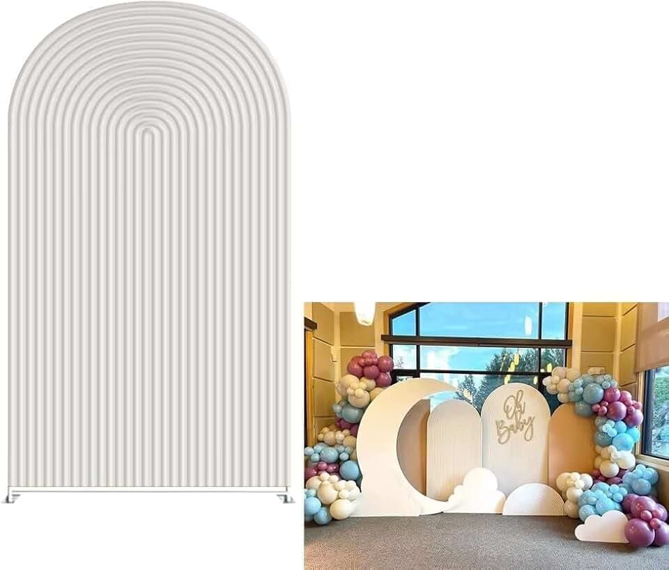 Arch Fabric Backdrop Covers Wedding Ripples White Color Arched 6.5ft Panel Cover Stretchy Decor Banner for Birthday Banquet Parties Bridal Shower