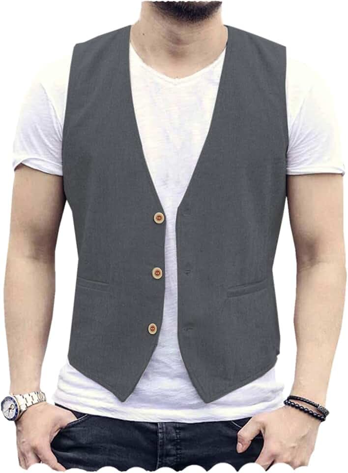 Herren Leinen Weste Baumwolle Sommer Anzug Weste Casual für Hochzeit