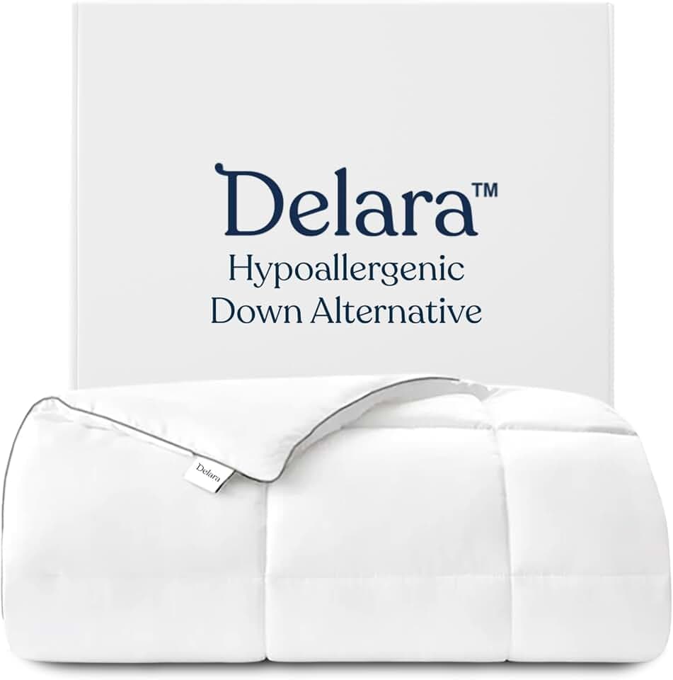 Delara Down Alternative Duvet Insert - 350 GSM All Season, GOTS Certified Organic Cotton Shell, 300TC Sateen, Hypoallergenic Microfiber Fill, 8 Snap Tabs - Queen 88"×92"