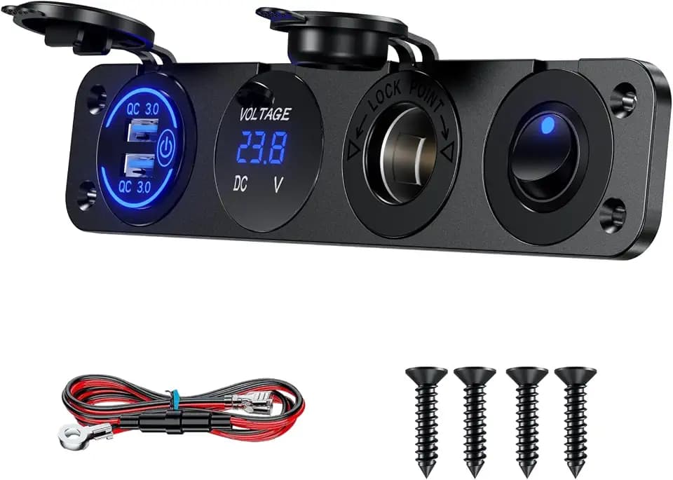 Kewig 4 in 1 Marine Switch Panel,12V 36W Dual USB Charger Socket