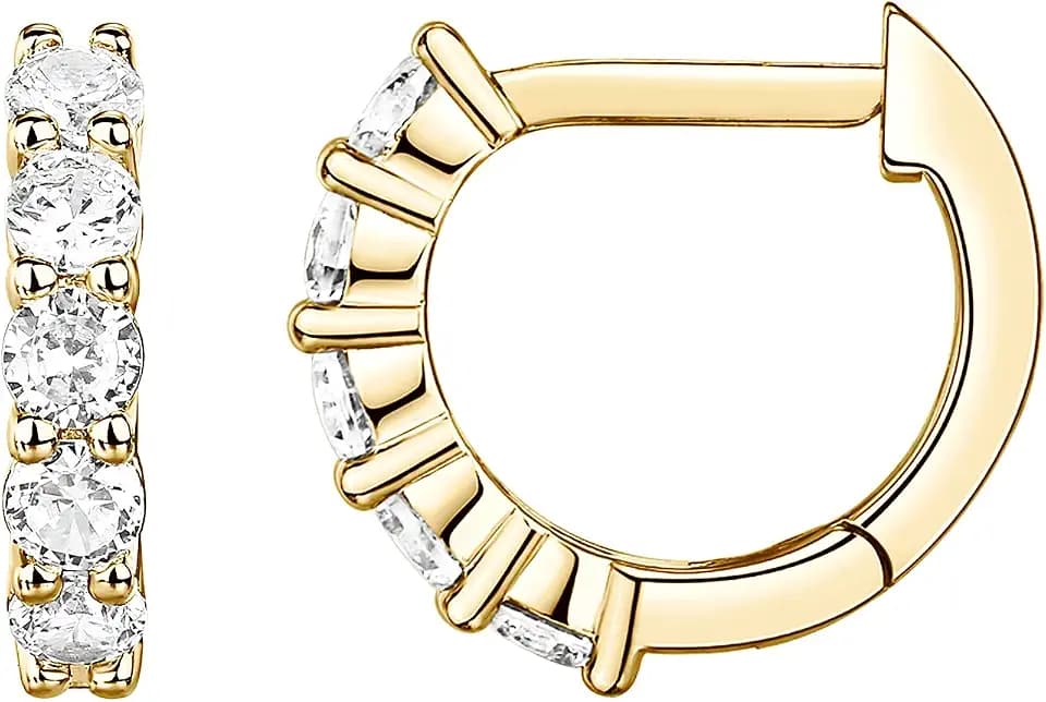 PAVOI 14K Gold Plated Dainty Cubic Zirconia Huggie Hoop Earrings for Women