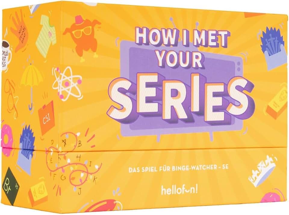 Hellofun | How I Met Your Series | das Spiel für Binge-Watcher | Quizspiel für Serienfans | legendäre TV-Serien | Dein Serienmarathon mit Freunden | Lieblingsserie | Für 4-20 Spieler ab 14 Jahren