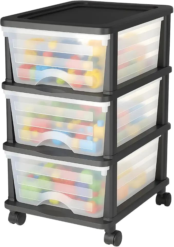 VEVOR Schubladenwagen Schubladenschrank mit 3 Schubladen (17 L/per), rollbarer Schubladen-Container Schubladenbox mit durchsichtigen Behältern für Bürobedarf Bastelräume Klassenzimmer