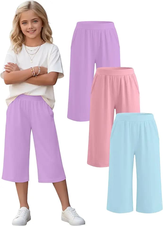 3 Pack Girls' Wide Leg Capri Pants