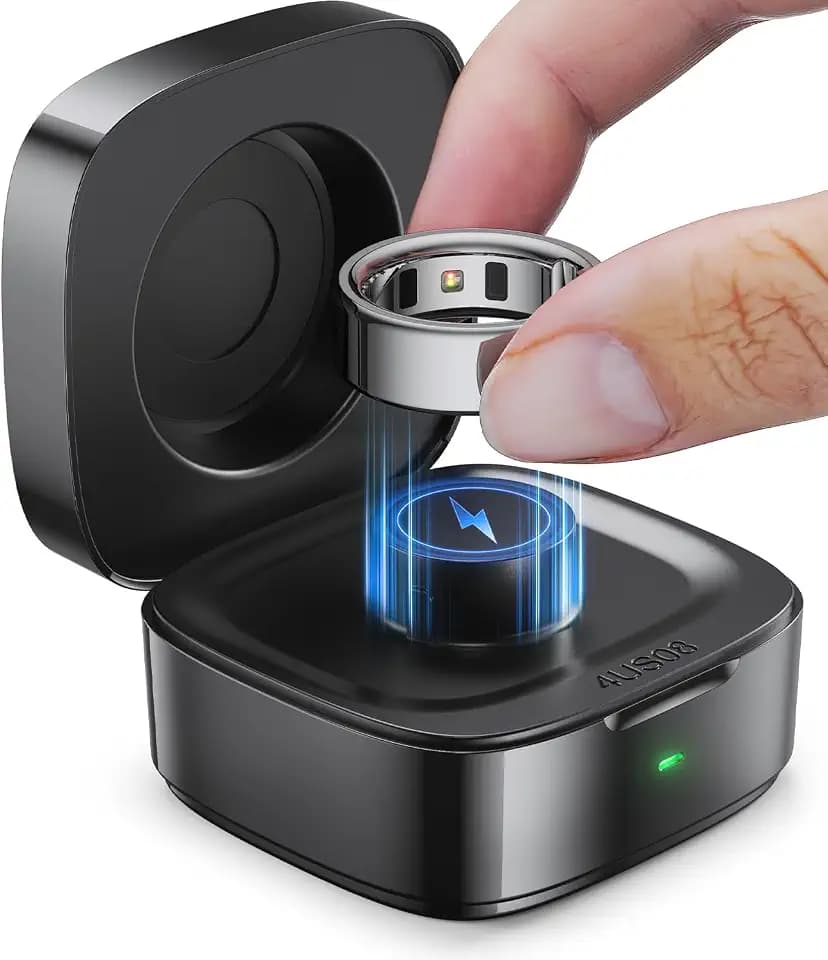 Wireless Charging Case Compatible with Ou-ra Ring Gen 4 Charger, 600mAh Portable Travel Ring Charger Fast Charging Dock with USB-C Cable (Size 8-Black)