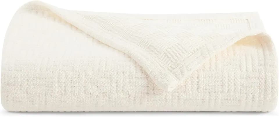Arkwright Basket Weave Twin Blanket - 100% Ringspun Cotton All Season Blankets, Luxury Hotel Quality, Soft on Skin, Breathable, 300 GSM for Bed, Sofa, and Chair, 68 X 90 in, Ivory