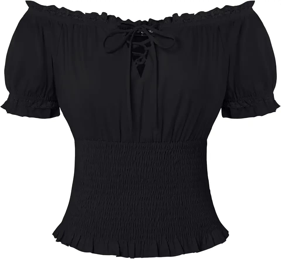 SCARLET DARKNESS Damen Trachtenbluse Schulterfrei Mittelalter Bluse