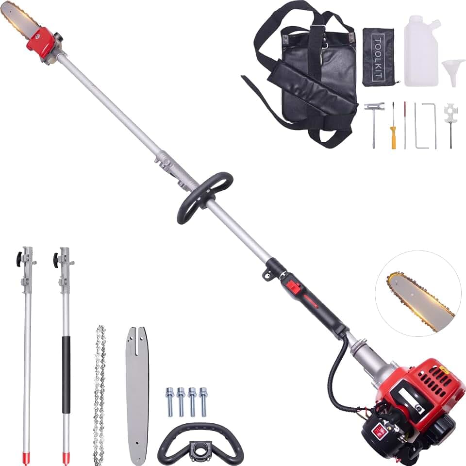 48CC Gas Pole Saw, 16FT Reach, 11.8-Inch Bar for Tree Trimming