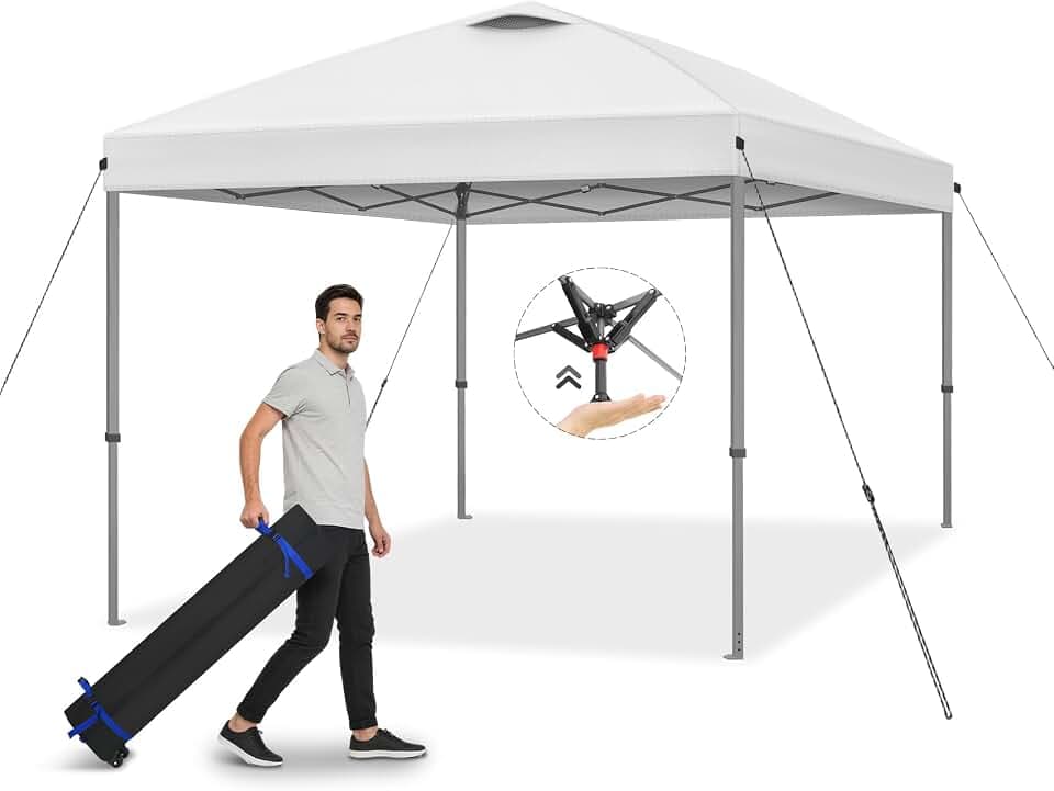 Explore Land 10x10 Pop Up Canopy with One Push Setup, White