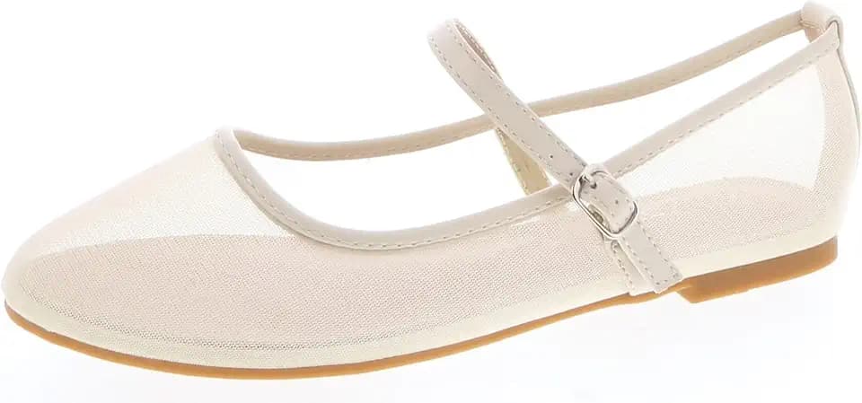 Women's Mesh Ballet Flats Mary Jane Ballerina Trendy Fishnet Flat Shoes