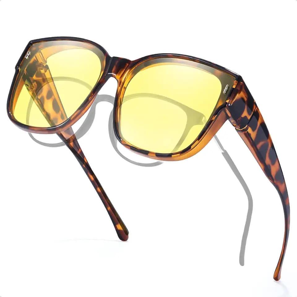 Myiaur Night Driving Fit Over Glasses for Women Polarized Yellow Lens for Safety Night Vision Anti-Glare Headlight Glasses for Lightweight Frame, A02 Braune Schildkröte