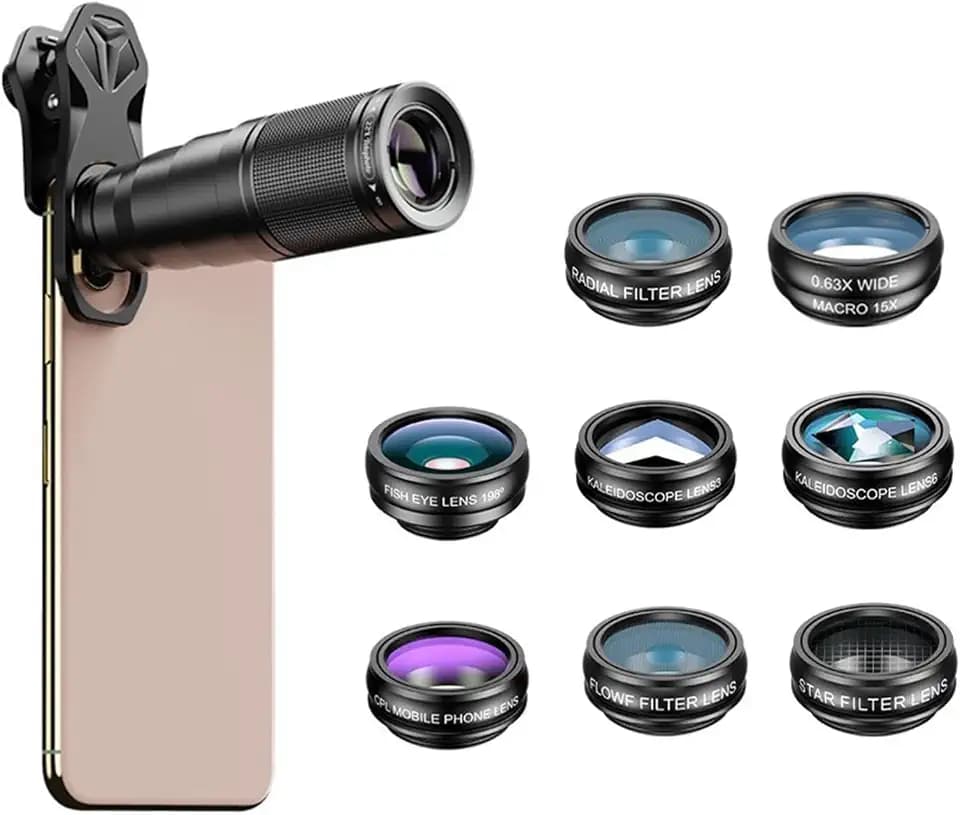 10-in-1 Universal Objektiv für Handy, Handy Objektiv, 22X Teleobjektiv, 15X Makro Objektiv Handy, 0.63x Wide, 198° Fisheye Lens, für die meisten Smartphones