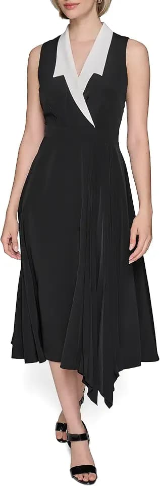 Karl Lagerfeld Women's Colorblock Silky Crepe Sleeveless Midi Dress