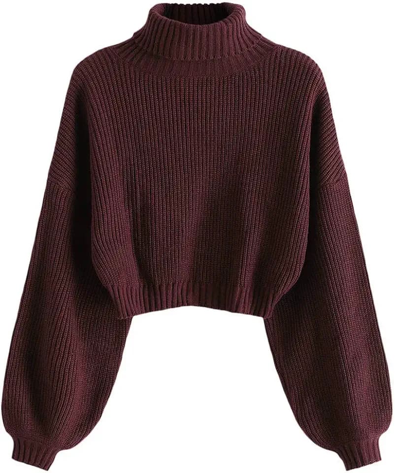 ZAFUL Women's Pullover Sweater Drop Shoulder Plain Knitted Cropped Sweater Pullover Solid Long Sleeve Cropped Tops