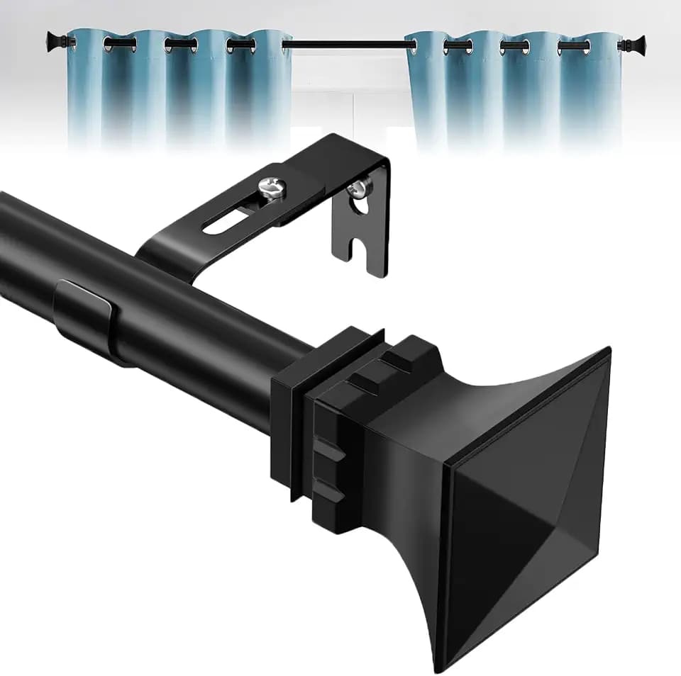 Curtain Rods for Windows 48 to 84 inch with Square Finials, Easy Install Rust Proof Decorative Drapery Rods for Outdoor Patio Bedroom Living Room, 1 inch Diameter, Matte Black