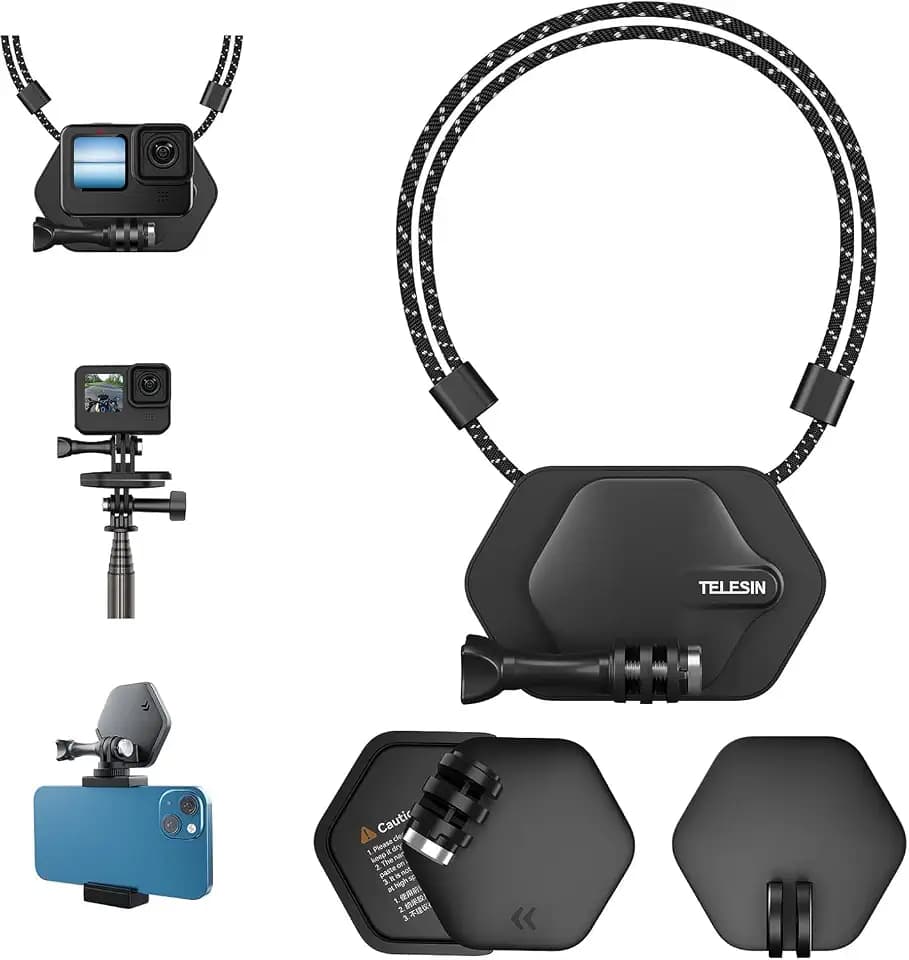 TELESIN Magnetic Chest Mount with Neck Strap + Phone Holder + Magnet Tripod Quick Release Base for GoPro Max 12 11 10 Insta360 DJI Action Accessories