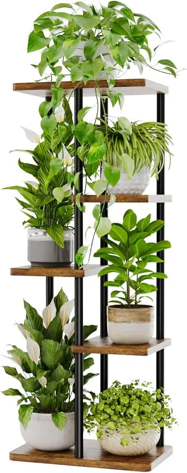 Bamworld Plant Stand 5 Tier Corner Metal Shelf Brown
