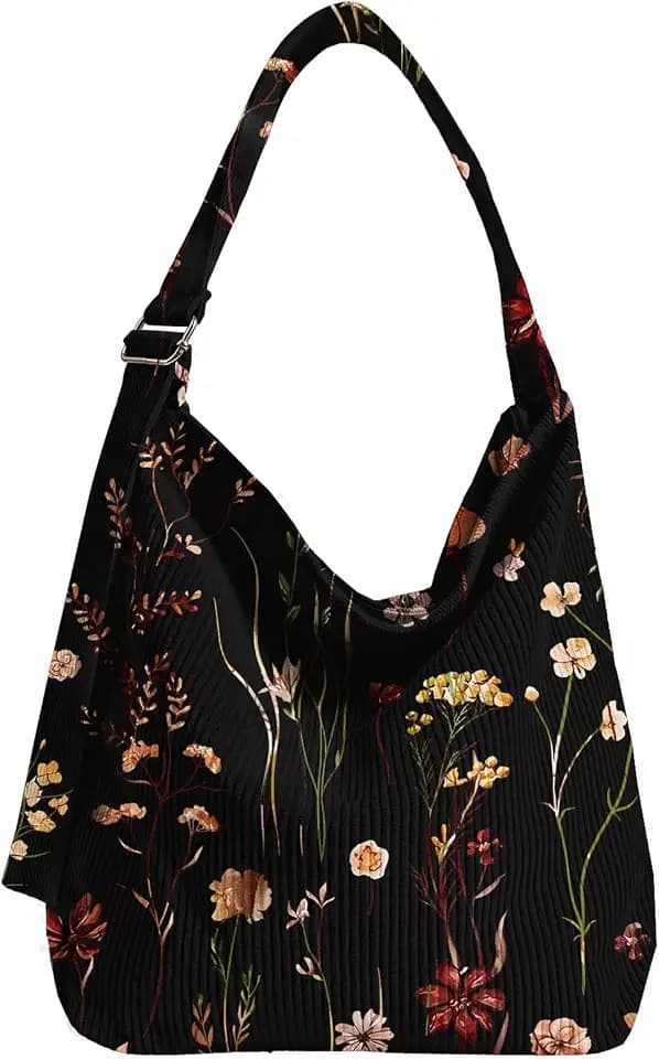 Cute Corduroy Hobo Bag for Women Large Zipper Tote Handbag