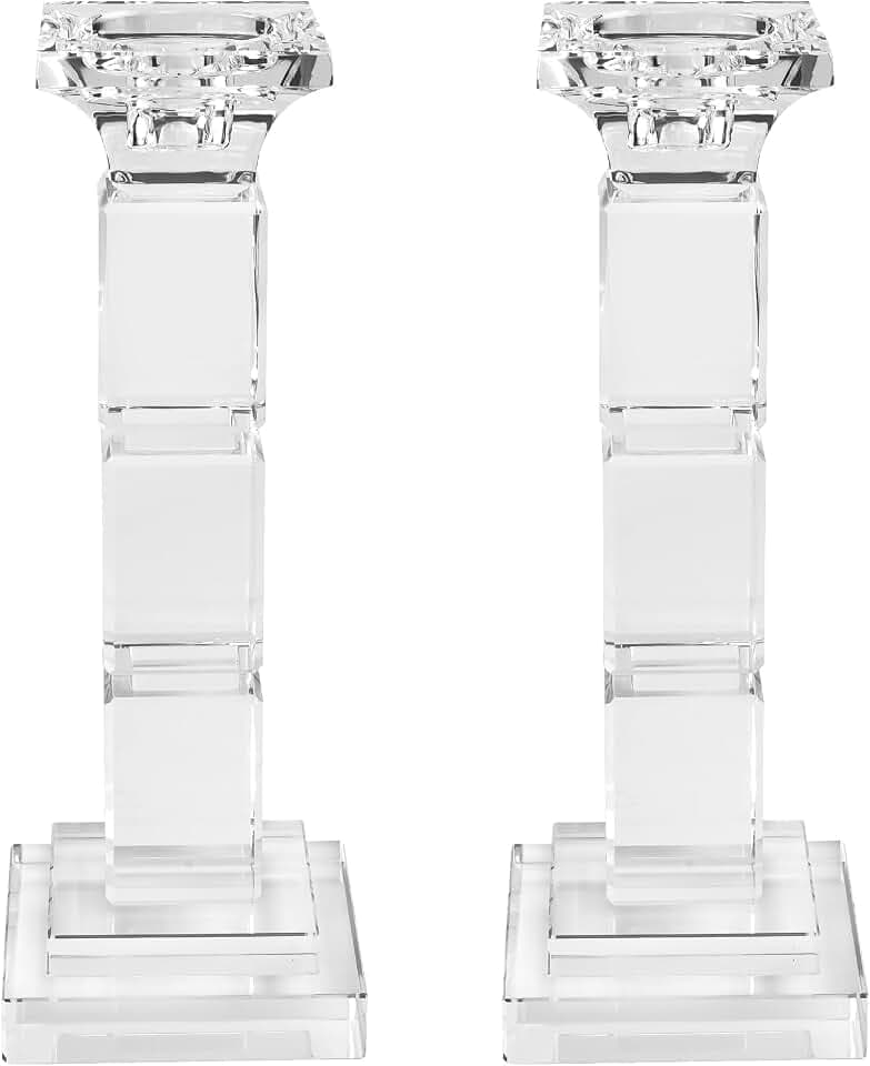 Kitcom Crystal Candle Stick Holders for Home Decor Pack of 2, Clear Crystal Taper/Tealight Candle Holder Table Centerpieces for Party and Wedding Decoration(8.6inch Tall)