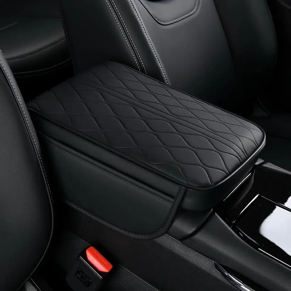 New Universal Car Center Console Cover with Side Pockets - Leather Armrest Cover, Waterproof Armrest Box Mat, Arm Rest Covering Car Interior Accessories Arm Rest Cushion for SUV/Truck/Vehicle (Black)