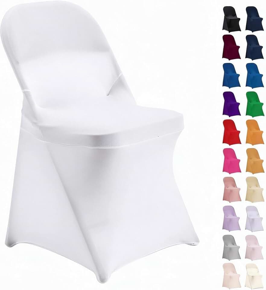 Peomeise Stuhlhussen für Klappstuhl, dehnbar, Spandex, für Hochzeit, Party, Esszimmer, Bankett, Event, 12 Stück, Weiß