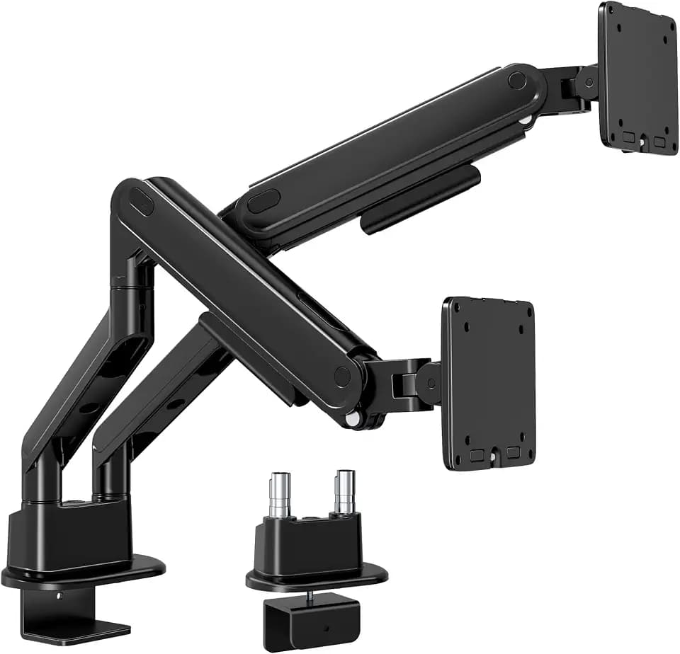 monTEK Heavy-Duty Dual Monitor Arm, 26.4 lbs, 17–40" Full Motion，Black