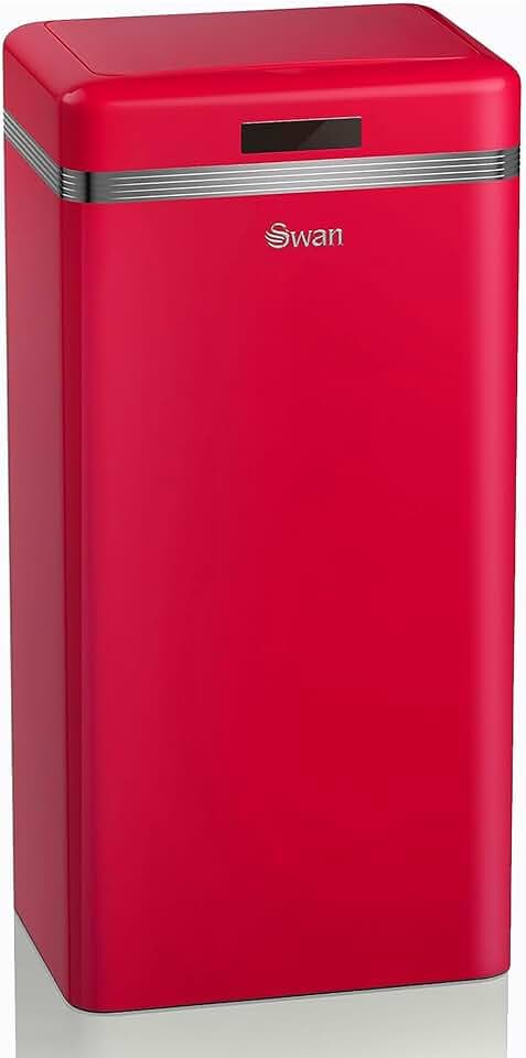 Swan Retro Küche Mülleimer Automatisch, Abfalleimer mit Bewegungssensor, 45 Liter, Metallisch, Intelligenter Küchenabfalleimer mit großer Kapazität, Vintage-Design, Rot