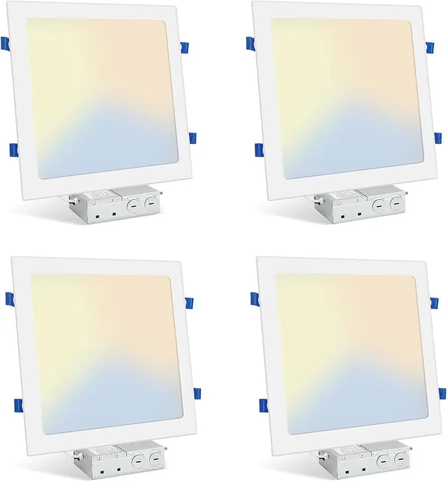 4 Pack 12 Inch Square LED Recessed Lighting, 24W, 5CCT, Ultra-Thin