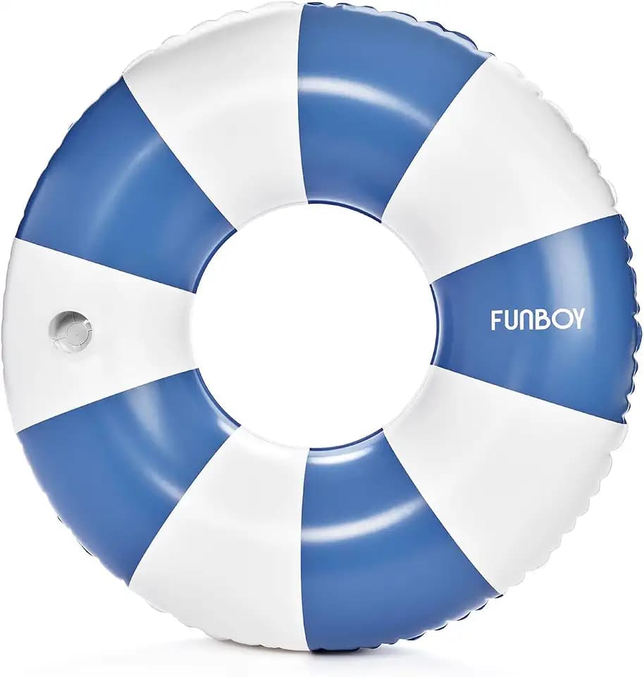 FUNBOY 46" Vintage Blue Stripe Pool Float Inner Tube with Cup Holder