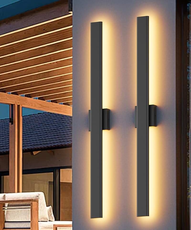 Aipsun 2 Packs Black Outdoor Wall Light 39.4inch Modern LED Exterior Wall Sconce, Long LED Linear Exterior Lights 3000K 4000K 6000K for Entrance, Hallway, Garage, Porch(3CCT)