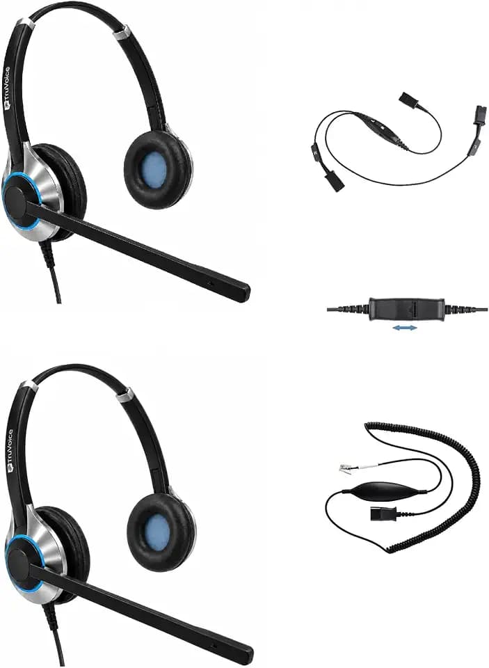 TruVoice HD-550 Dual Headset Bundle for Desk Phones | Training | Supervising | Coaching for Office and Call Center - Compatible with All Phones Including Yealink, Polycom, Poly, Mitel, Cisco, Avaya