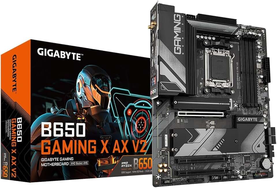 GIGABYTE B650 Gaming X AX V2 Mainboard - AMD Ryzen 9000er-Serie, 8+2+2 Phasen VRM, bis zu 8000 MHz DDR5 (OC), 1xPCIe 5.0 + 2xPCIe 4.0 M.2, 2,5 GbE LAN, WiFi 6E, USB 3.2 Gen 2