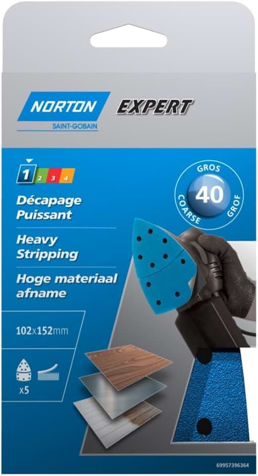 Norton Schleifblätter für Multischleifer, selbstklebend Expert, Körnung 40, 102 x 152 mm, 5 Stück