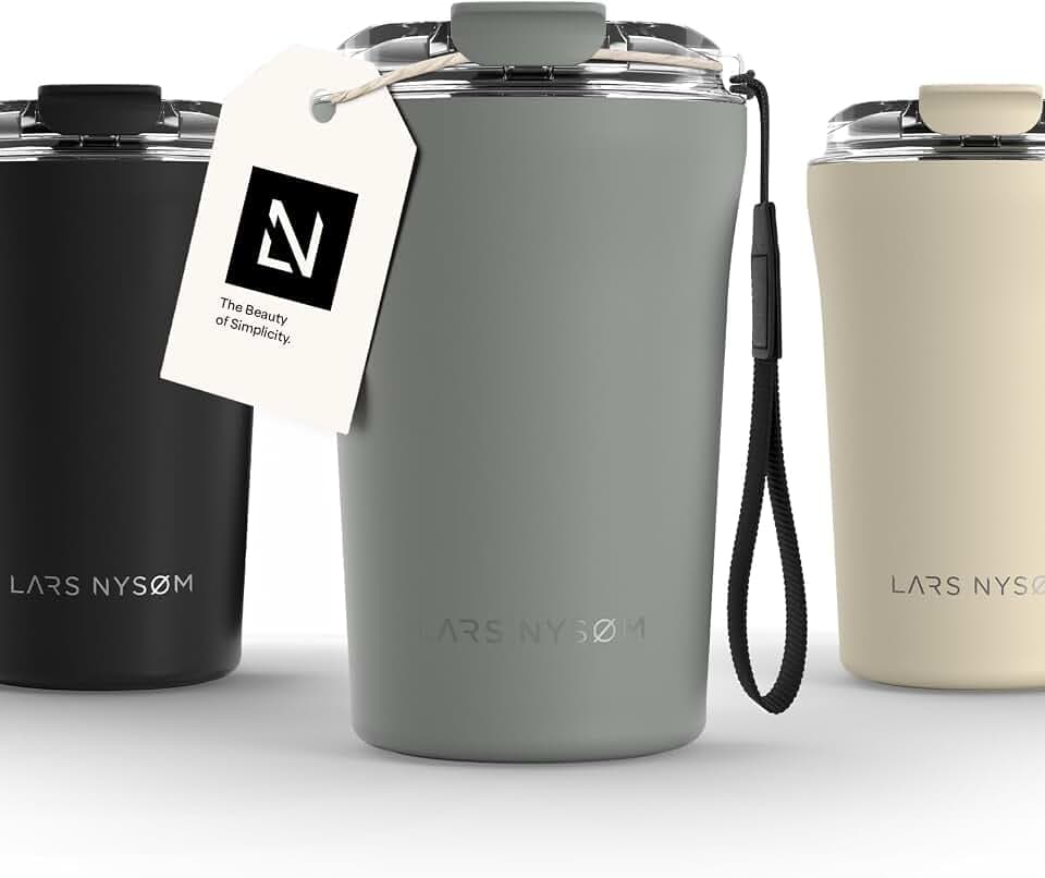 LARS NYSØM Thermobecher 380ml - Thermo Kaffeebecher to go mit Trageschlaufe