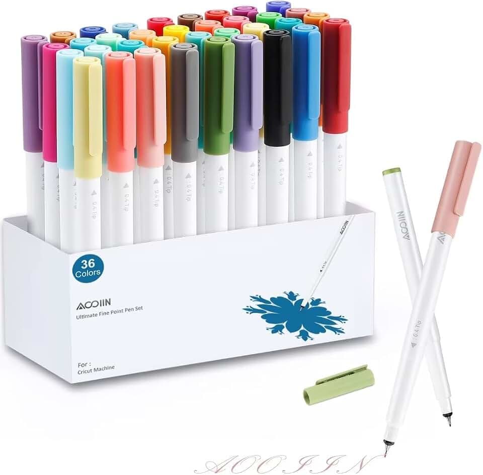 AOOIIN Stifte für Cricut Maker 4/3/Maker/Explore 4/3/Air 2, Set mit 36 Stück 0.4 Spitze Ultimate Pens für Cricut Machine