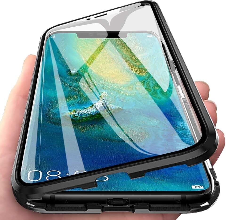 Hülle Kompatible für OPPO Reno 12 Pro, Magnetische Adsorption Handyhülle 360 Grad Schutzhülle Metallrahmen Transparent Gehärtetem Glas Displayschutzfolie Case - Integriert Kamera Schutzfolie,Schwarz