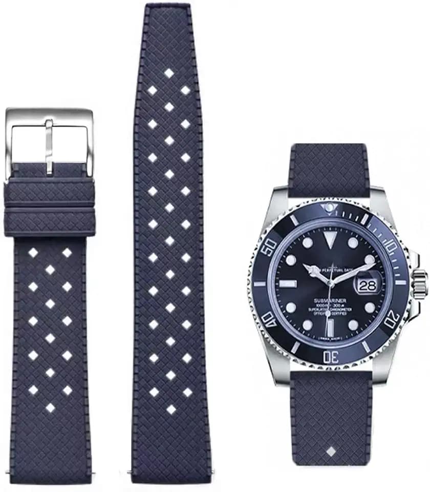 Tropical Style FKM Rubber Watch Bands 18mm 19mm 20mm 21mm 22mm Quick Release Fluororubber Waterproof Soft Breathable Durable FKM Rubber Watch Strap Universal Replacement Band Strap for Men Women