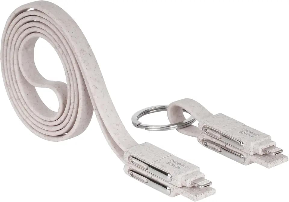 Mars Gaming MCA-ECO, Pack 2x ECO Wheat Fibre Ladekabel, 1m USB Kabel + Magnetisches Schlüsselanhänger Kabel, 3.1A 50W Datenübertragung und Schnellladung, Kompatibel USB-C/USB-A/MicroUSB/Lightning