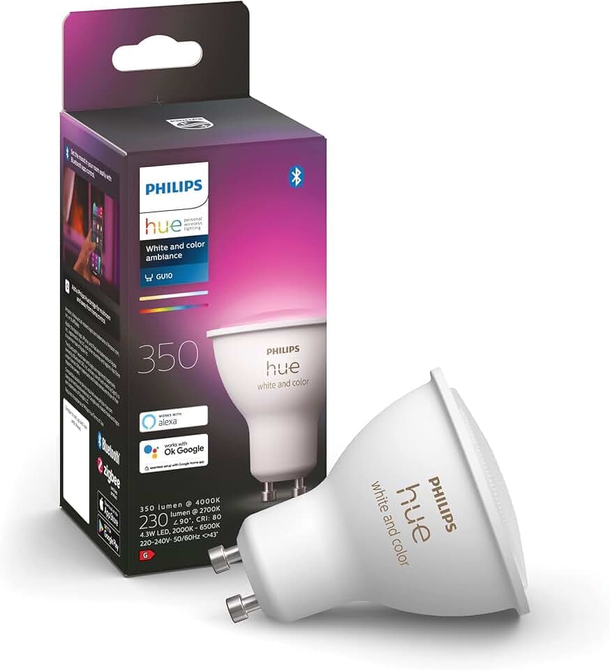 Philips Hue White & Color Ambiance GU10 LED Spot 1er Pack (350 lm), dimmbare LED Lampe für das Hue Lichtsystem mit 16 Mio. Farben, smarte Lichtsteuerung über Sprache und App