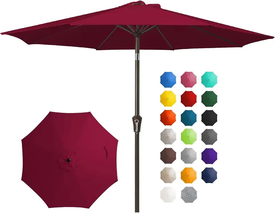 JEAREY 10FT Outdoor Patio Umbrella, Market Umbrella, Wine Red