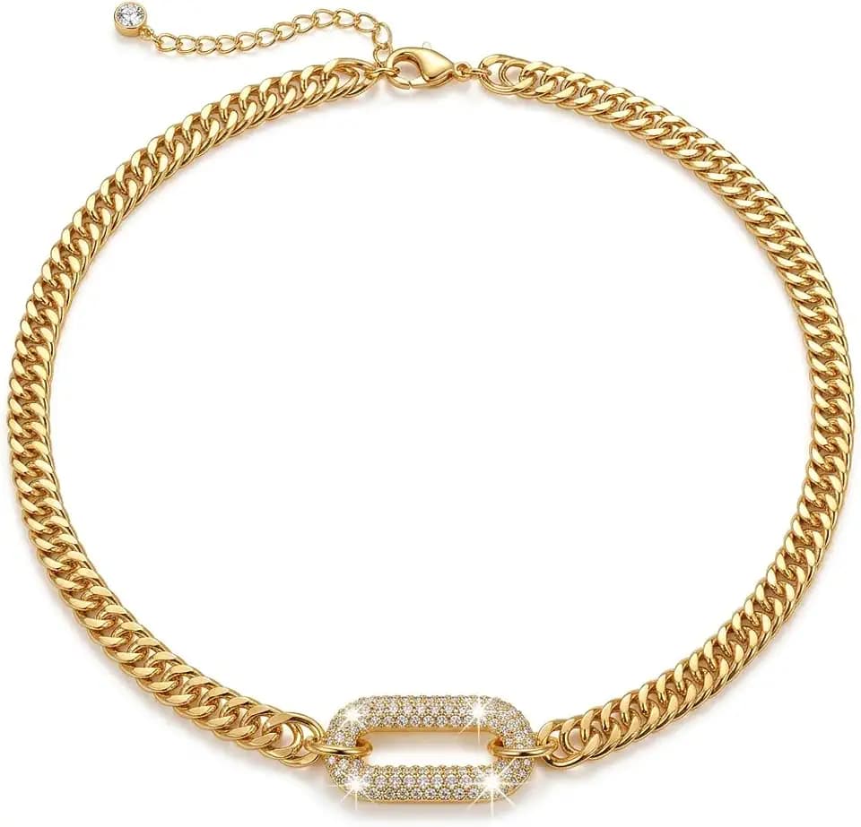 Bold Statement Choker Necklace for Women Men, Chunky Link Chain with Pavé Crystal, Jewelry Gift for Party Daily Wear