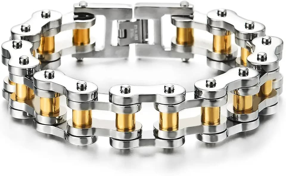 COOLSTEELANDBEYOND Heavy Sturdy Mens Motorcycle Chain Bike Chain Bracelet of Stainless Steel Silver Color Polished