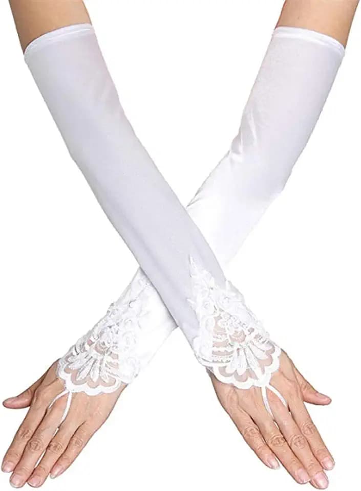 Damen Spitze Satin Braut Party Fingerlose Handschuhe Pailletten Elegant